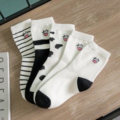 Cross-border 168 Needle and Lace Embroidered Cow Pattern Cartoon Mid-Calf Socks Cute Long Socks for Men and Women Trendy Socks Spring and Autumn Couple Socks