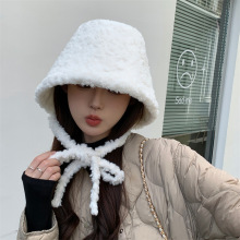毛线帽子雷锋帽保暖韩版甜美护耳系带盆帽秋冬平顶针织帽批发