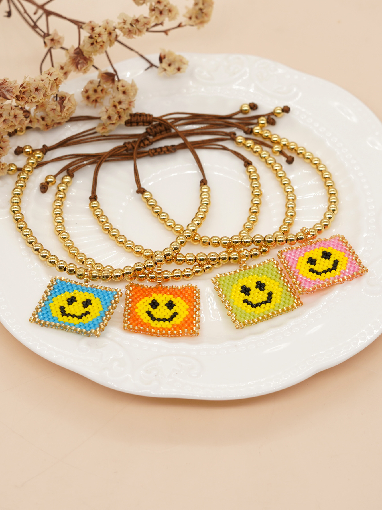 Sweet Smiley Face Seed Bead Golden Balls Wholesale Bracelets display picture 1