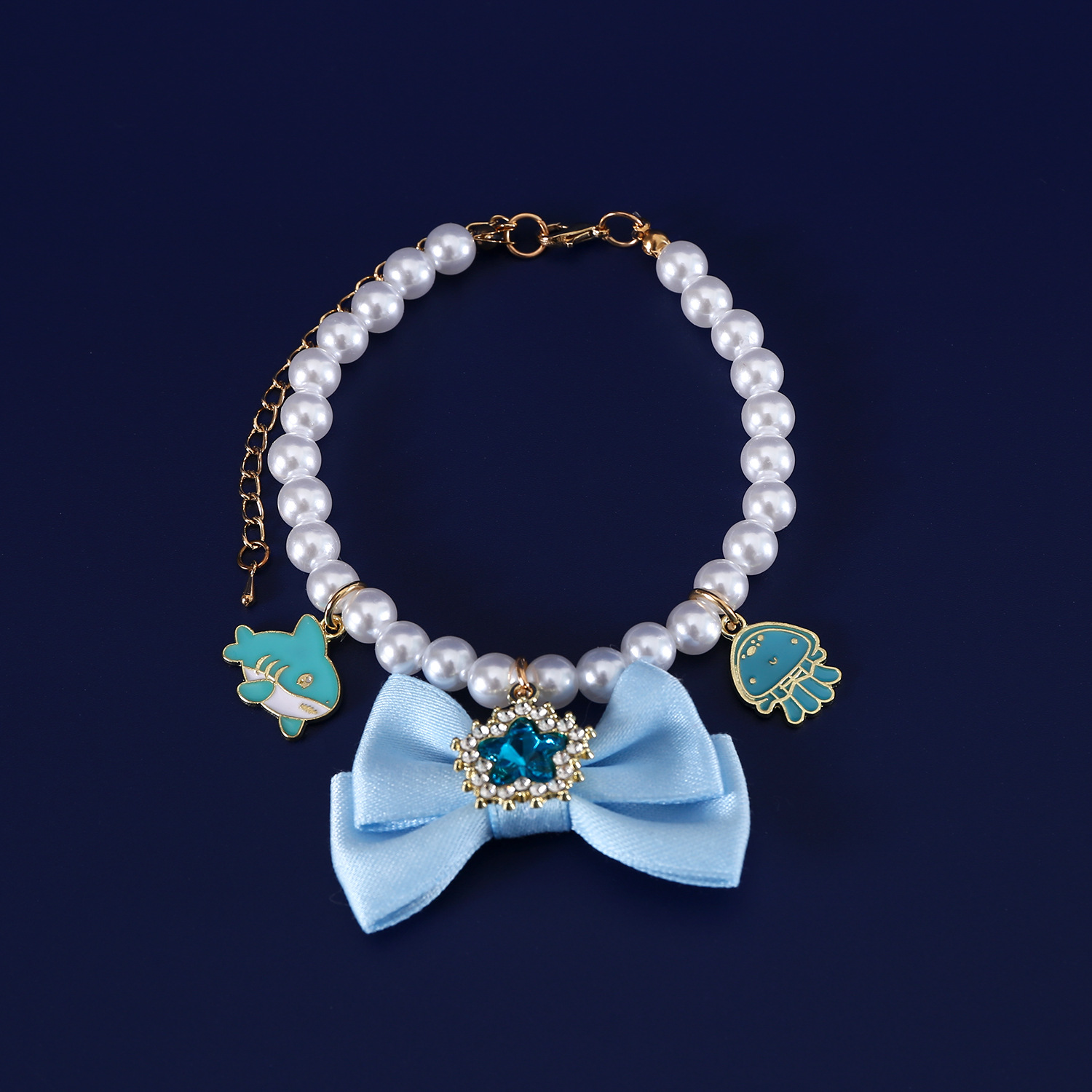 Collar de perlas de gemas de mascotas amor arco fragancia lujoso Malzis collar ajustable para gatos perros