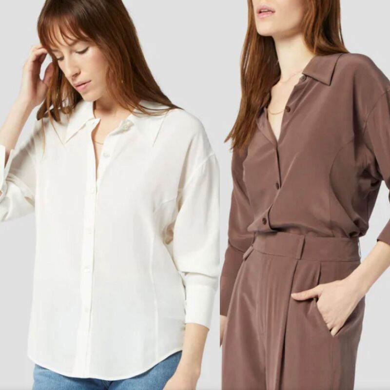 EQ Classic Latte White and simple atmosphere and whisky and beautiful Curry color series sand wash silk lapel long sleeve shirt