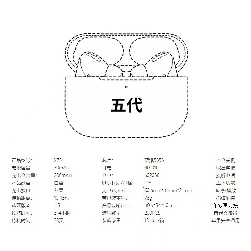 Huaqiangbei ワイヤレス Bluetooth ヘッドセット 第二世代、第三世代、第四世代、第五世代 Airpods pro2 バイノーラル インイヤー スーパーロング|undefined