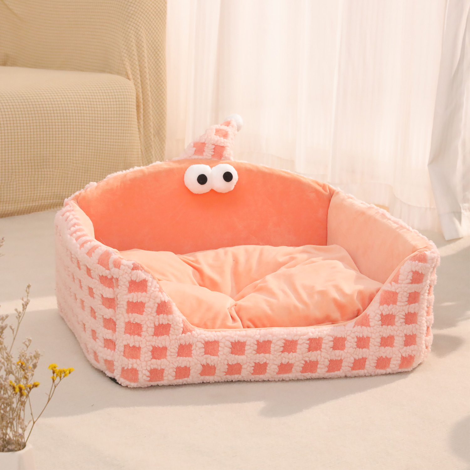 Pipitao nido para mascotas extraíble y lavable otoño e invierno nuevo estilo rejilla tejida sombrero triangular nido de esponja fábrica al por mayor nido para gatos