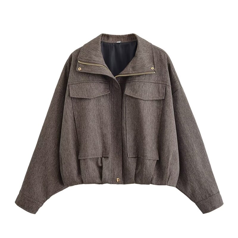 Autumn New Women's Clothing European and American Style Design Sense Fashionable Versatile Herringbone Bomber Jacket