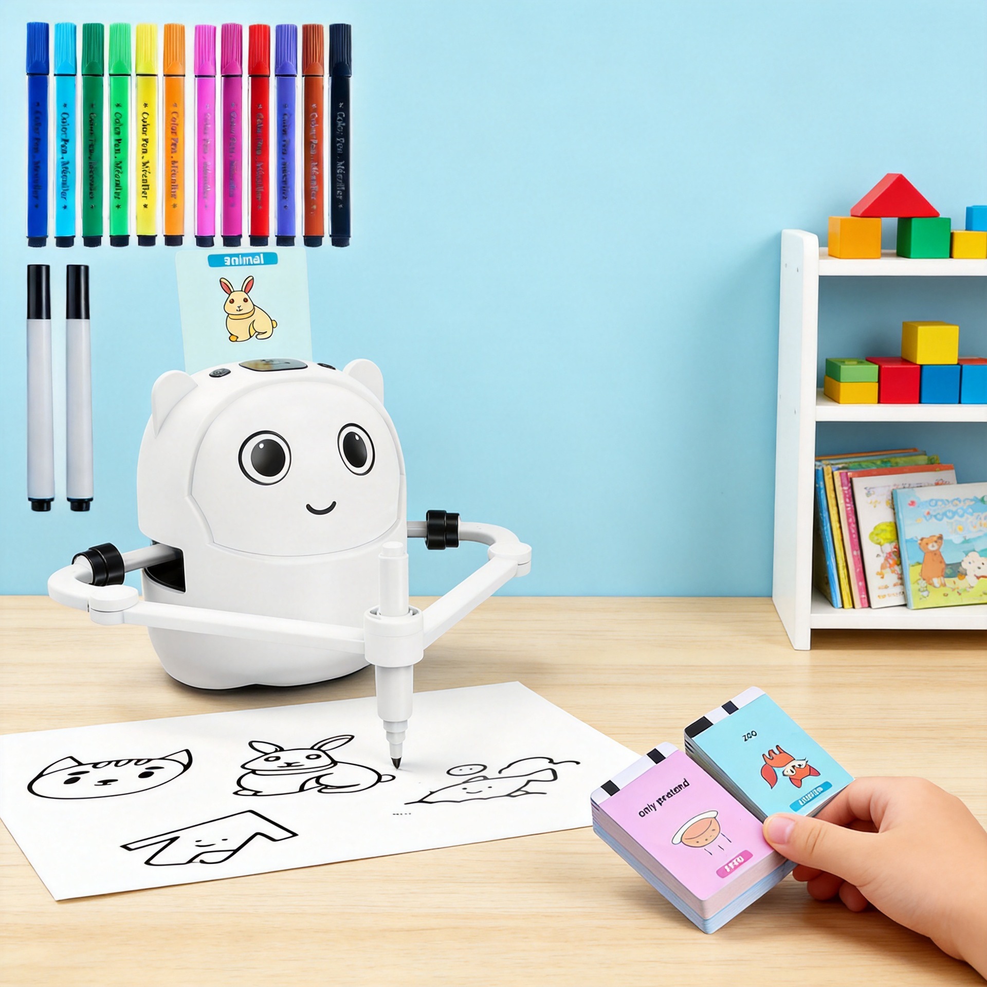 Robot de dibujo de Amazon nuevo lenguaje inglés inteligente educación temprana con bolígrafo con tarjeta de dibujo juguete robot