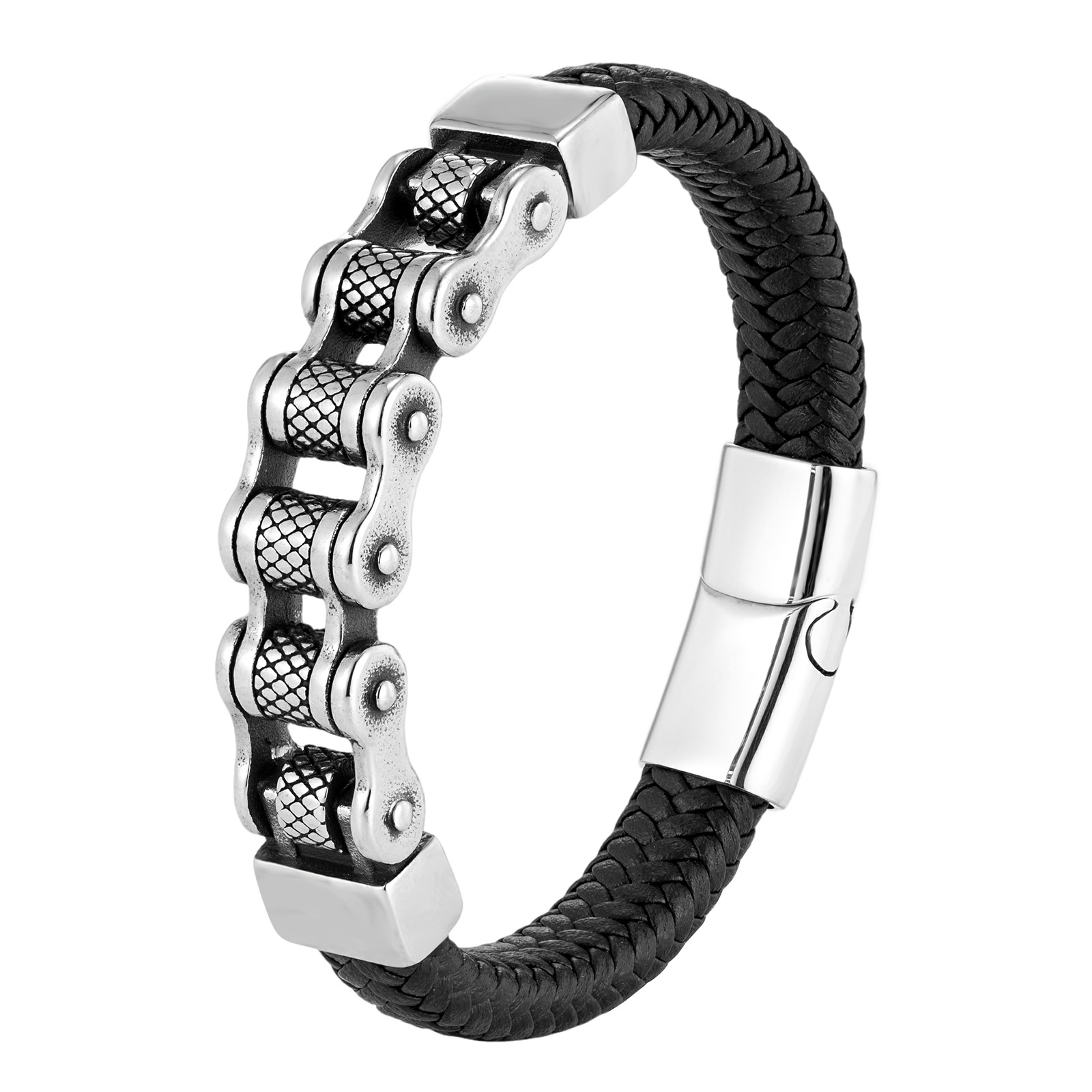 30g Weight Retro 316L Stainless Steel Leather Geometric Men Cord & Leather Bracelets