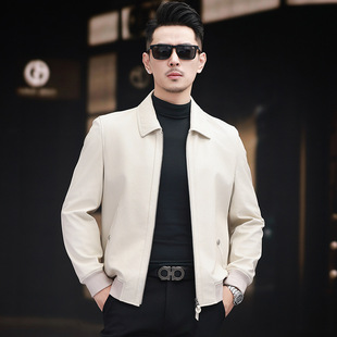 Autumn and Winter Haining Genuine Leather Jacket Men's Suede Lapel Coat Business Men's Casual Leather Jacket with Velvet Spring