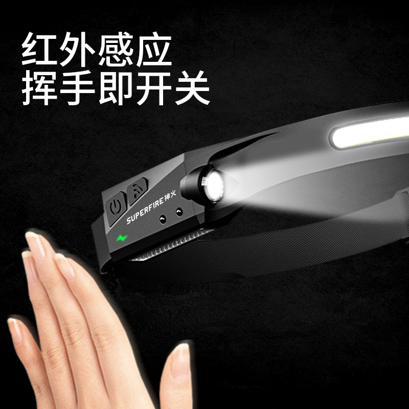 Shenhuo transfronteriza COB inducción fuerte faro de luz venta caliente de carga brillante lámpara de minero montada en la cabeza lámpara de pesca LED HL65