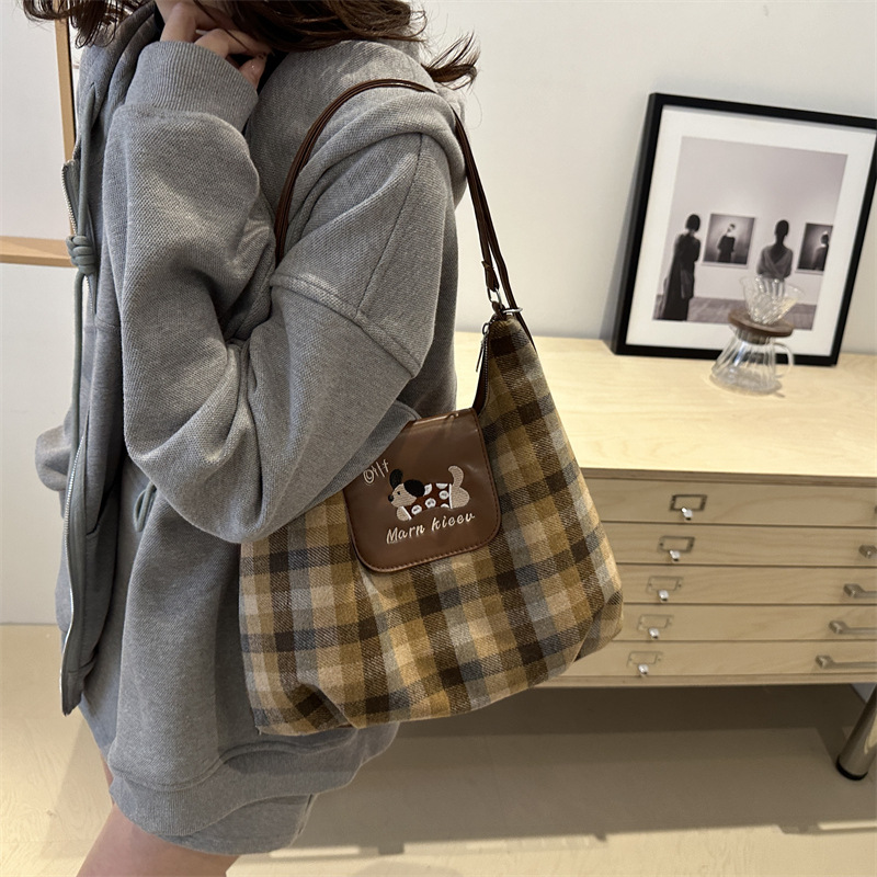 Bolsa de hombro de perro de salchicha para mujeres 2024 nuevo estilo de moda coreana academia bolso de celosía bolso de gran capacidad