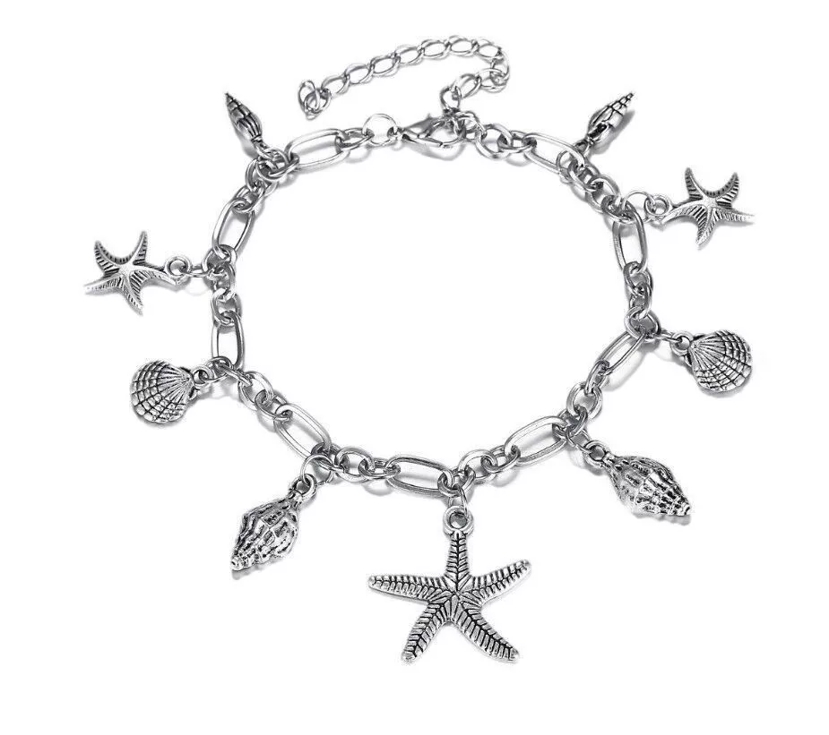Beach retro classic ankle bracelet, fashionable pendant, European style, wholesale