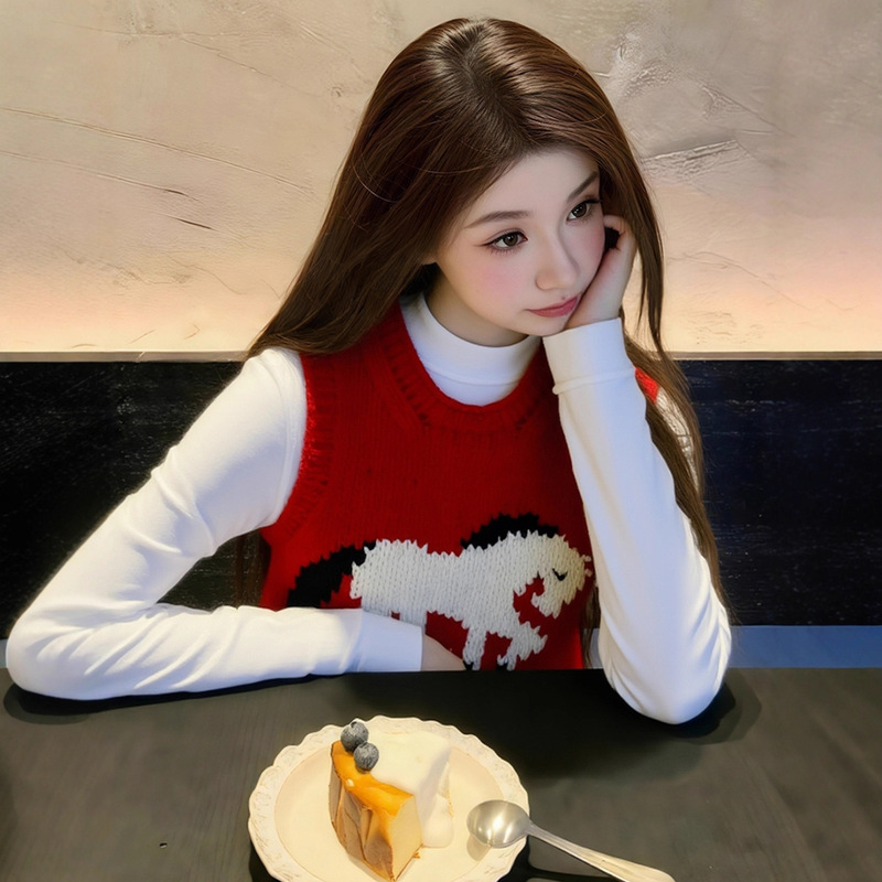 Unique and Beautiful Layered Red Knitted Vest for Women, Perfect for Winter Christmas Outfits