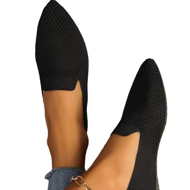 Flat 2024 Summer New European And American Style Large Size Women's Shoes Pointed Toe Fly-knit Shallow Loafers_vogvips.com