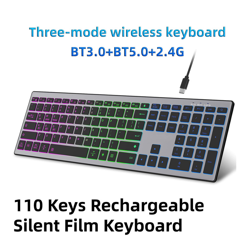 Three-Mode Wireless Keyboard with 110 Keys, Colorful Backlight, Silent Design, Ultra-Thin Chocolate Keycaps, Suitable for Office and Home Use, Cross-Border Wholesale Three-Mode Wireless Keyboard with 110 Keys, Colorful Backlight, Silent Design, Ultra-Thin Chocolate Keycaps, Suitable for Office and Home Use, Cross-Border Wholesale