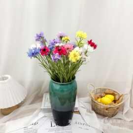 跨境批发三头植绒矢车菊莫奈花园家居客厅样板间装潢轮峰菊仿真花