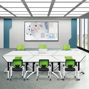 Round Movable Folding Conference Table Free Splicing Training Table Modern Simple Hexagonal Trapezoidal Table Combination