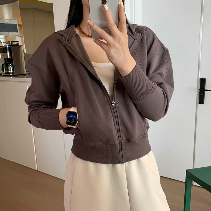 美式休闲连帽卫衣 女高腰短款百搭连帽短款外套 2色 批发 0.5kg|undefined