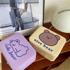 Korean ins high-end cream bear portable cosmetic case large-capacity cosmetic bag travel portable storage box with mirror