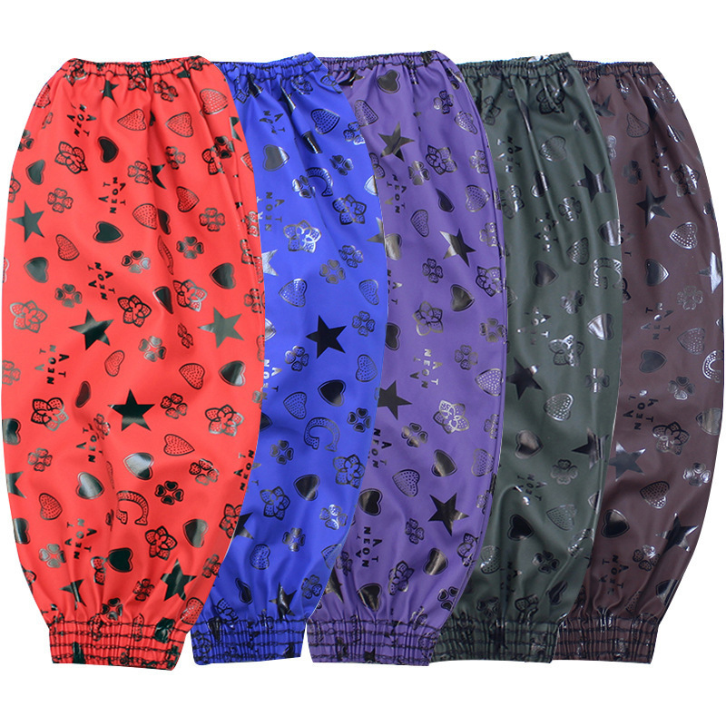 Waterproof and Oil-Proof Leather Sleeves for Adults, Long Sleeves, Pu Leather Floral Leather Sleeves, Factory Household Labor Protection Sleeves