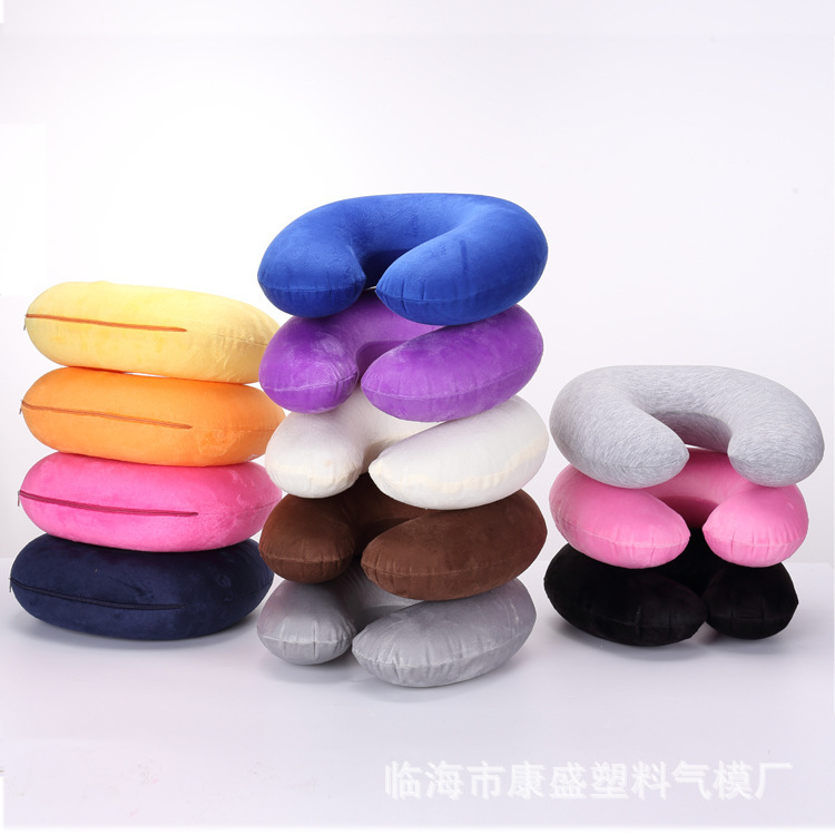 可拆卸短毛绒外套充气U型枕舒适护颈旅行办公居家小憩好伴侣