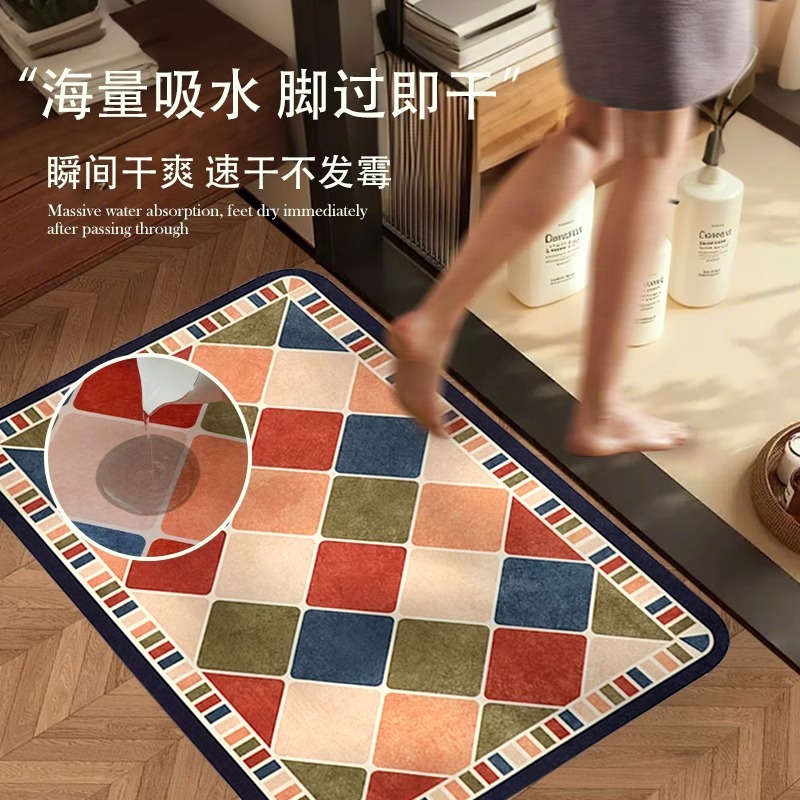 アメリカの家庭用珪藻泥フロアマット、浴室用吸水速乾フットマット、汚れにくくお手入れが簡単な浴室用フロアマット、代理店として発送可能|undefined