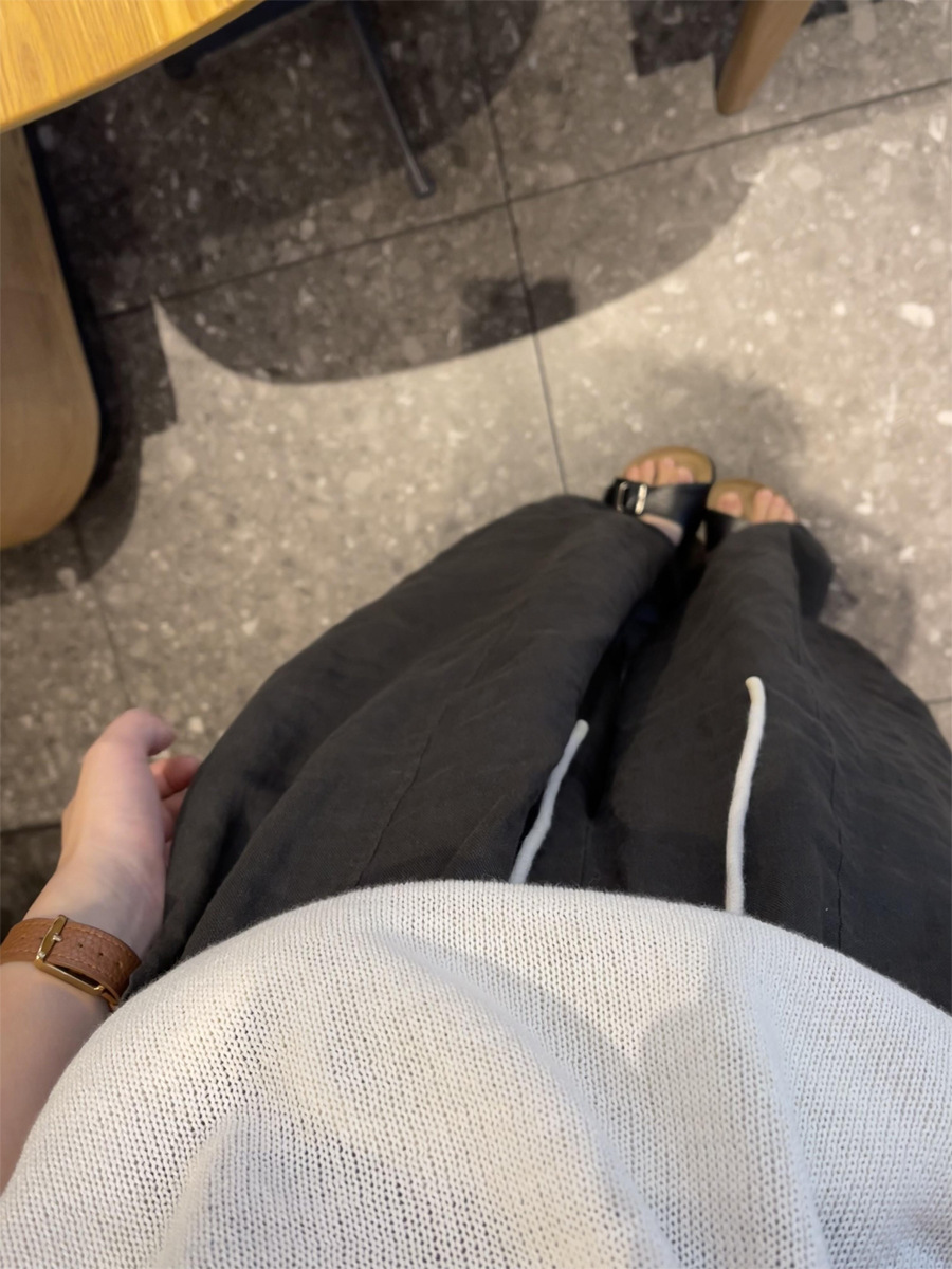 Quần culottes nữ ống rộng vải lanh cao eo dáng rộng thoải mái — màu xám chi tiết 4