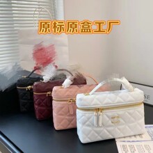 25C新款金扣链条单肩斜挎包鱼子酱牛皮LP盒子包化妆包手提手拎包