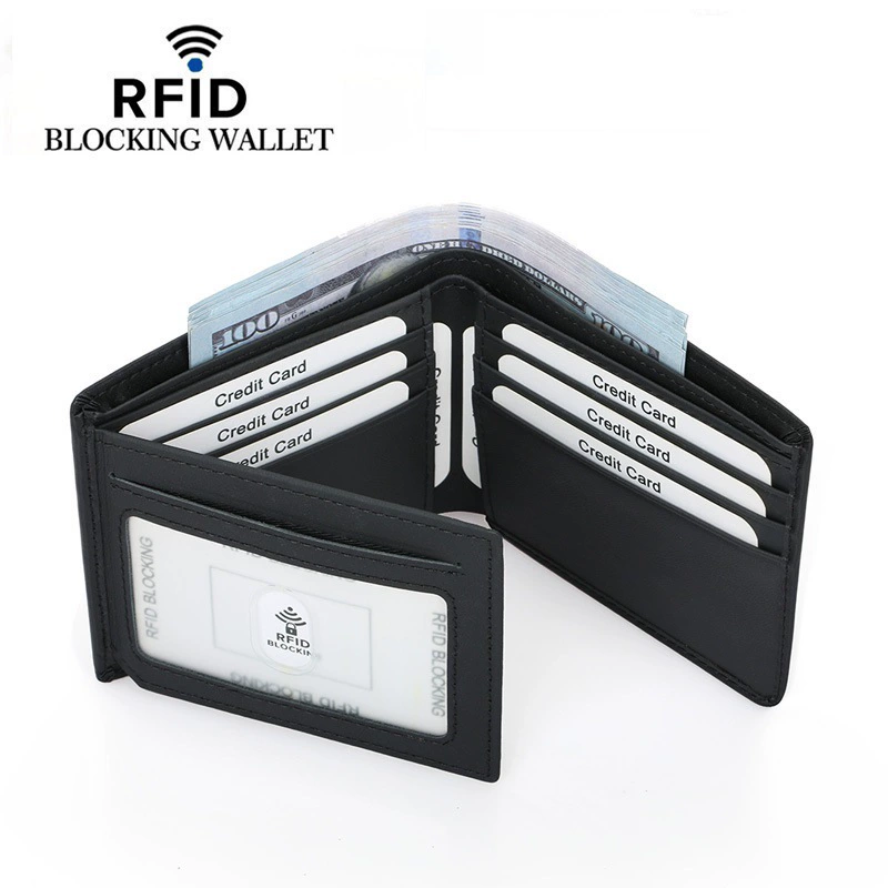 [Мужской короткий бумажник с несколькими слотами для карт RFID натуральная кожа]
