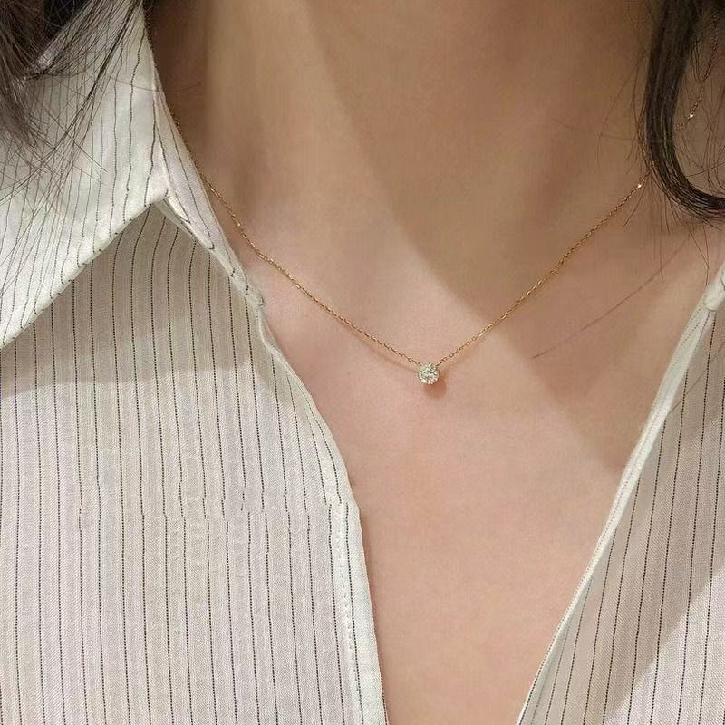 韩系极简风精致夏日百搭六爪镶钻锆石吊坠项链女简约气质锁骨链|undefined