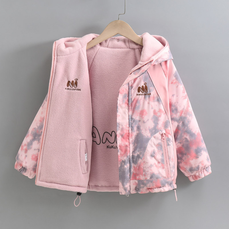 Children's Reversible Fleece-Lined Jacket, Spring and Autumn Girls' Hooded Jacket, Children's Outdoor Mountaineering Clothing Children's Reversible Fleece-Lined Jacket, Spring and Autumn Girls' Hooded Jacket, Children's Outdoor Mountaineering Clothing