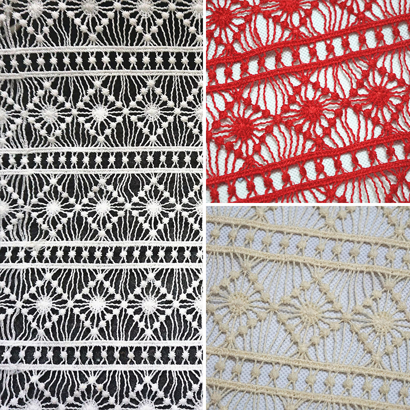 瑞艺 厂家现货 服装面料满幅1.3米牛奶丝水溶绣花花边