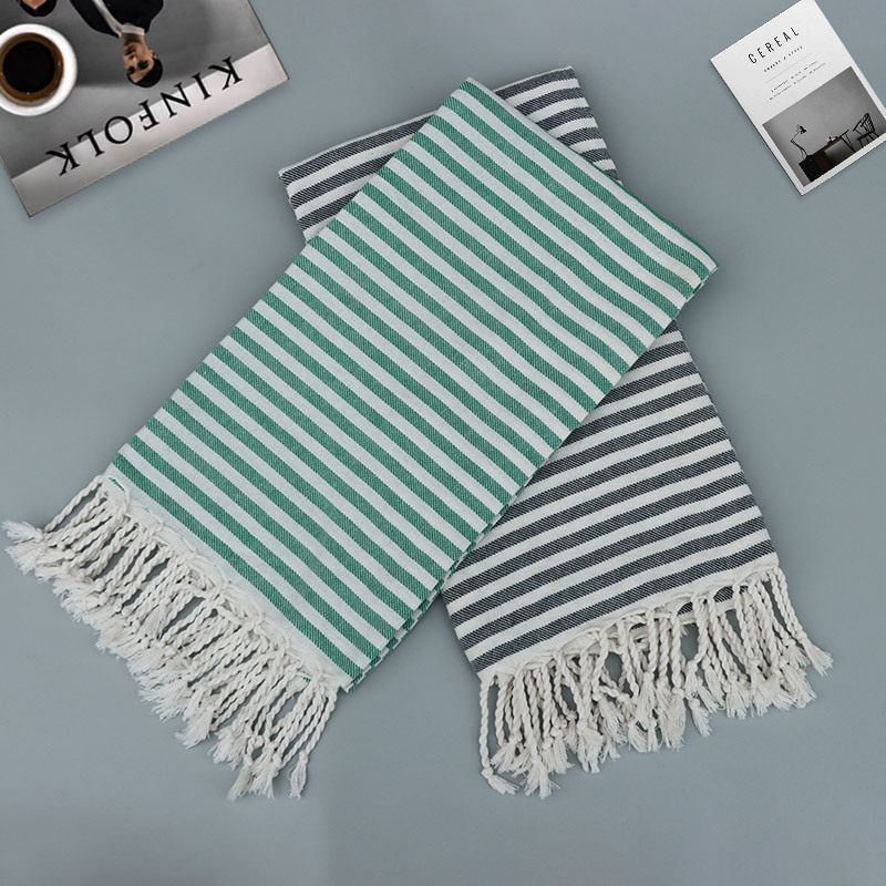 Turkish Tassel Beach Towel Polyester-Cotton Yarn-Dyed Striped Style Ready for Supply Supports Labeling and Drop Shipping Quick-Drying Beach Towel