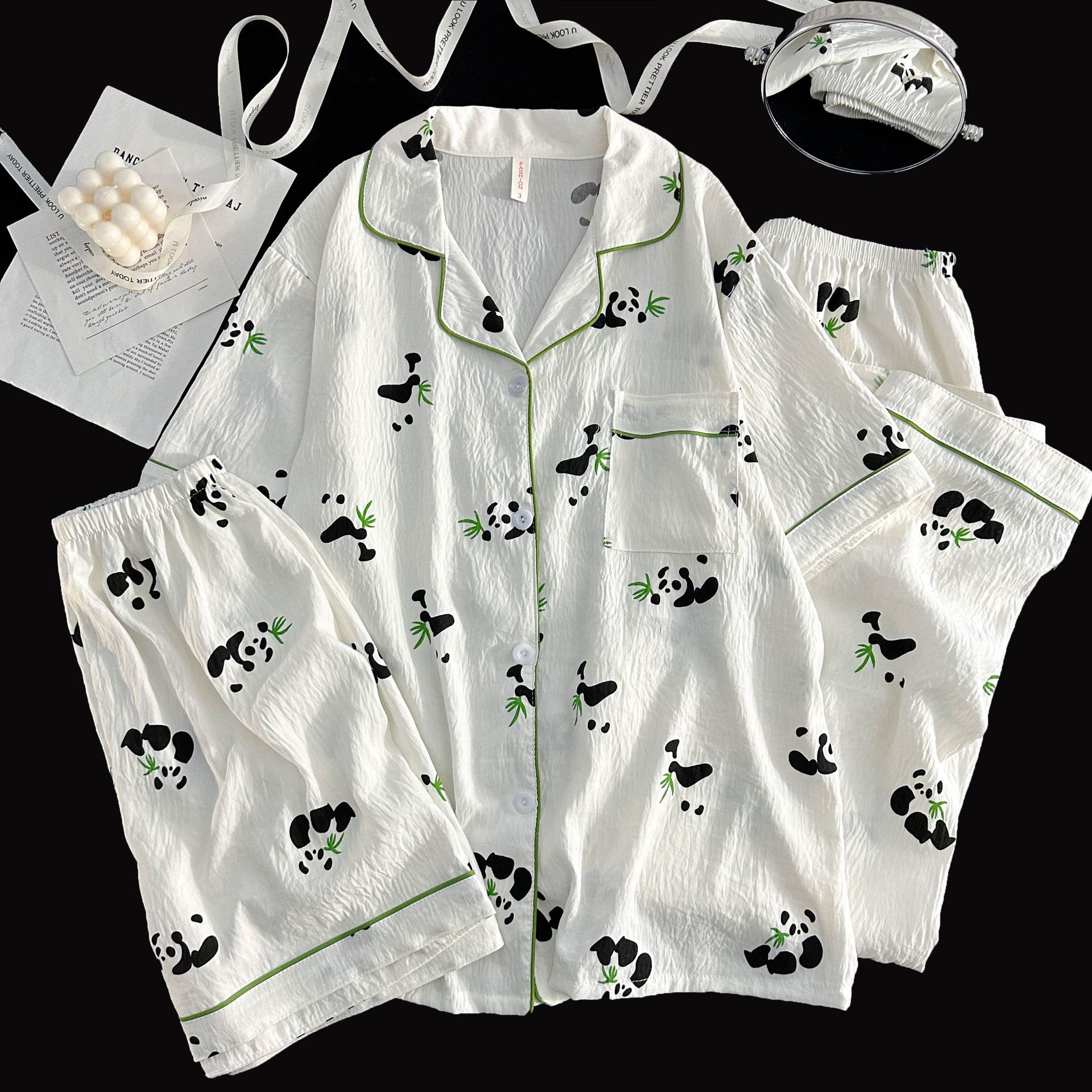 Comercio exterior transfronterizo 120G nube algodón traje de tres piezas pole point kt gato pijamas mujeres lindo solapa pantalones de manga corta servicio a domicilio