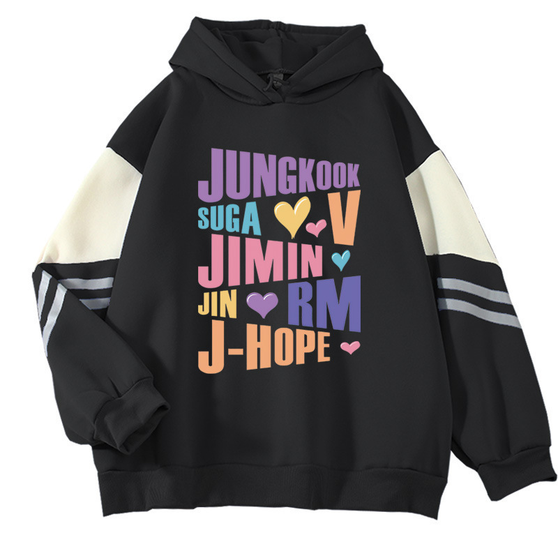 2022 Autumn and Winter Color-Blocked Sweatshirt Suga V Jimin Rm J-Hope Jungkook Jin Name Jacket