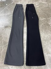 梨形身材黑色弹力2025新款微喇休闲裤子女大码胖mm显瘦小个子卫裤
