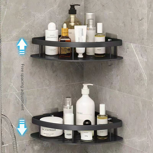 Corner Shelf, Bathroom Corner Shelf, Minimalist Kitchen and Bathroom Triangle Shelf, Open Mesh Drain, Cosmetic Storage Shelf
