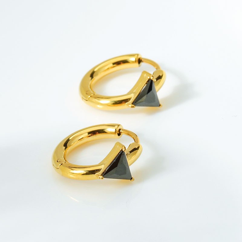 Zircon Inlay Material Earrings Classification 1 Pair Simple Style Triangle Inlay Titanium Steel Zircon Earrings