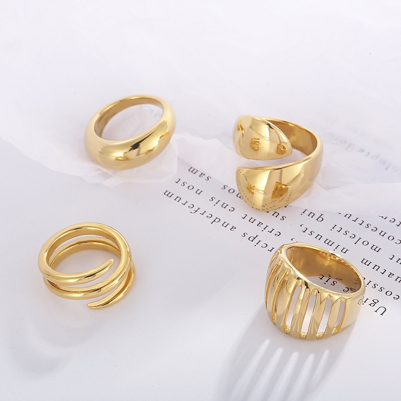 12g Weight PVD Coated Gold Plating Process PVD Coated 18K Gold Plated Geometric Titanium Steel Basic Waterproof Non Tarnish Rings
