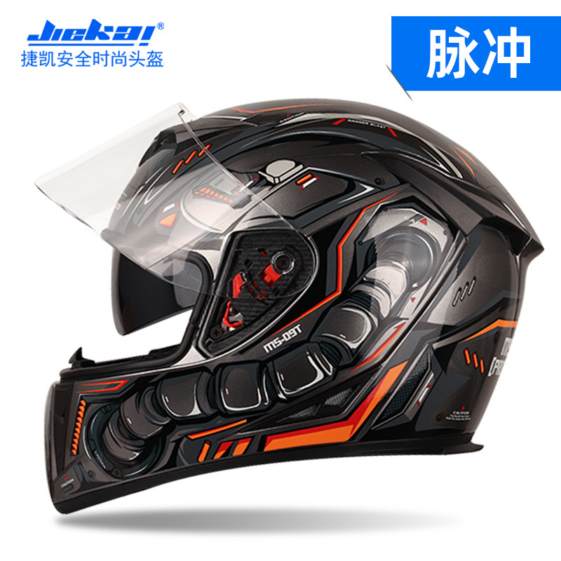 Casco de motocicleta eléctrico Jiekai para hombres y mujeres, tipo de casco completo, seguridad de carreras de locomotoras de cuatro estaciones frescas (modelos de comercio exterior)