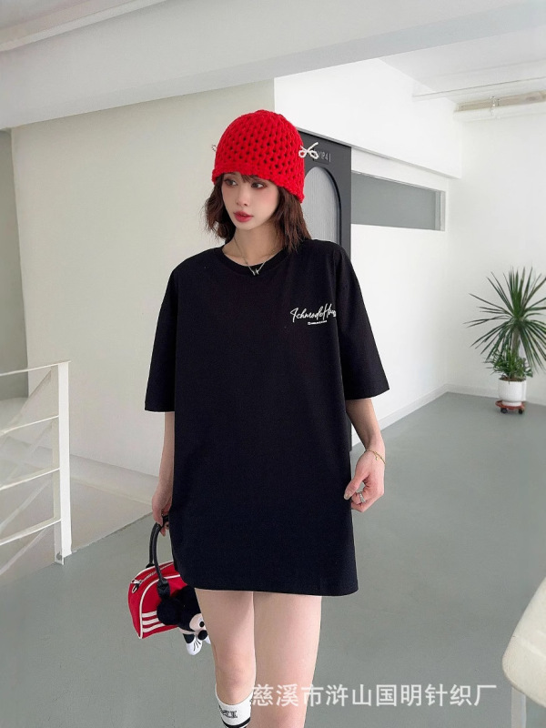 2025 レタープリント Tシャツレディース夏新作ゆったり大判長袖半袖前後発泡立体プリント|undefined