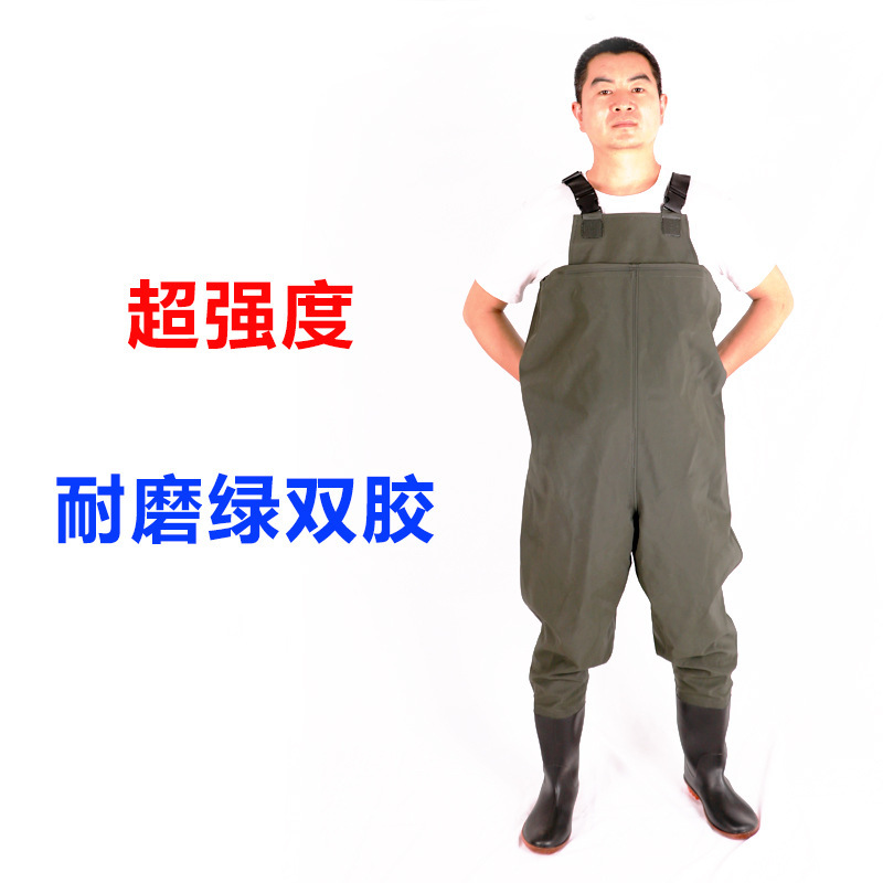 连体背带下水裤养殖雨衣套装加厚防水雨鞋雨裤男钓鱼裤捕鱼服路亚|undefined