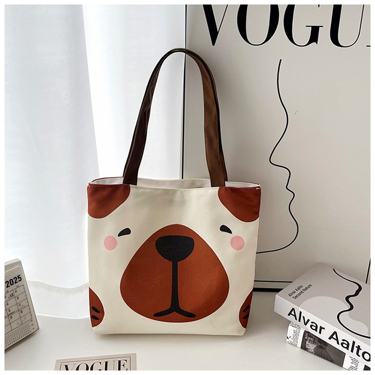 Women's Large Canvas Dog cat mit Cute Sewing Thread Square Zipper Canvas Bag display picture 10