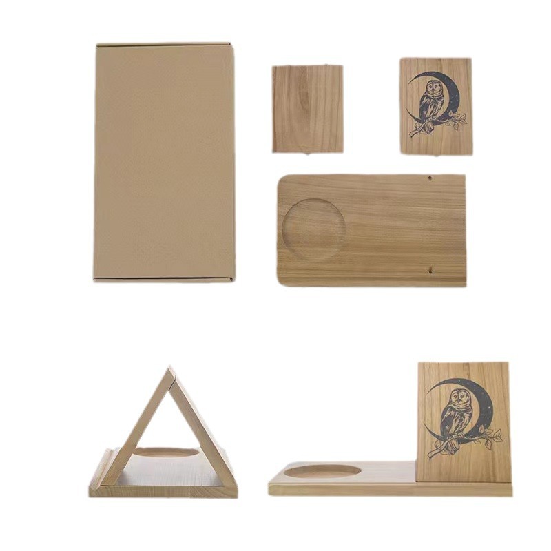 Estante de lectura triangular de madera con posavasos para escritorio de oficina Estante de madera maciza con posavasos de café