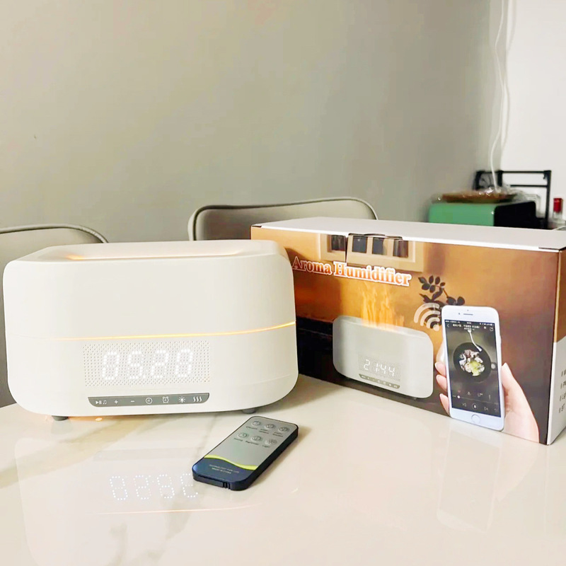 カラフルなシミュレーション炎アロマ加湿器ブルートゥースオーディオアロママシン寝室雰囲気ランププレゼント誕生日プレゼント|undefined