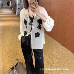 高版本定~制家25春夏新品花朵刺绣网纱长袖小衫时尚百搭上衣女