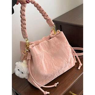 Fuchsia shoulder bag, high-quality style, western style