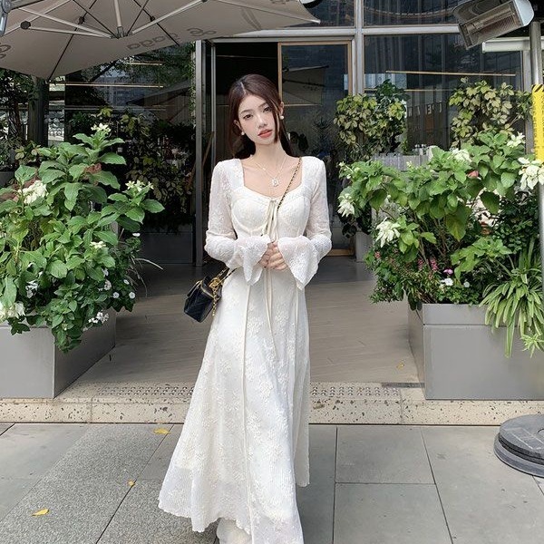 新中式加绒加厚连衣裙女秋冬2025新款温柔风收腰显瘦蕾丝长袖长裙|undefined