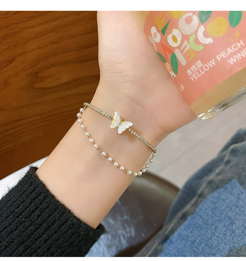 Elegant Butterfly Copper Plating Artificial Pearls Zircon Bangle