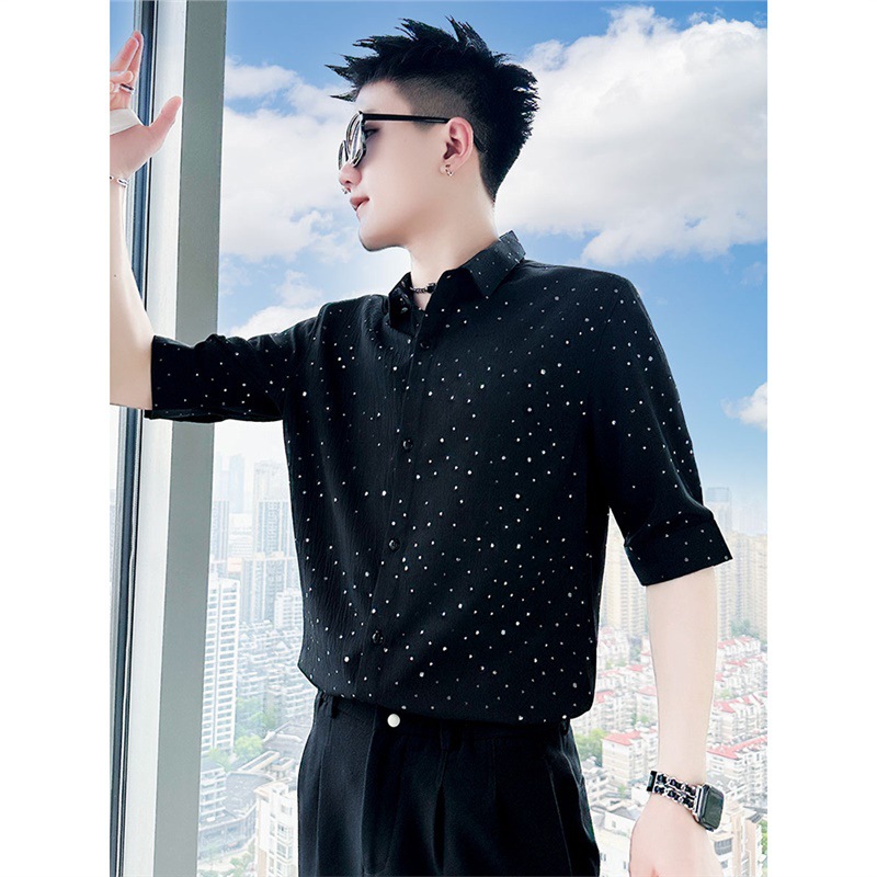 High-grade Ice Silk Shirt Men's Short-sleeved Trendy Brand Half-sleeve Shirt Men's 2025 New Summer Thin Half-sleeve Shirt