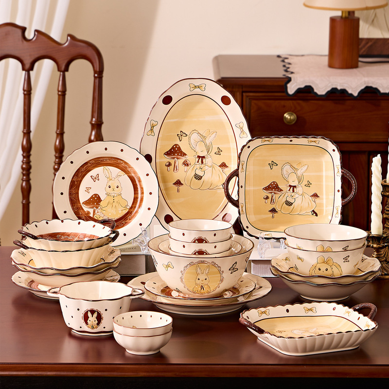 Underglaze Color Retro Tableware New Style Rice Bowl, Dish Plate, Bowl and Chopsticks Set, Bowl and Plate Combination, Household Gift Box Set Underglaze Color Retro Tableware New Style Rice Bowl, Dish Plate, Bowl and Chopsticks Set, Bowl and Plate Combination, Household Gift Box Set