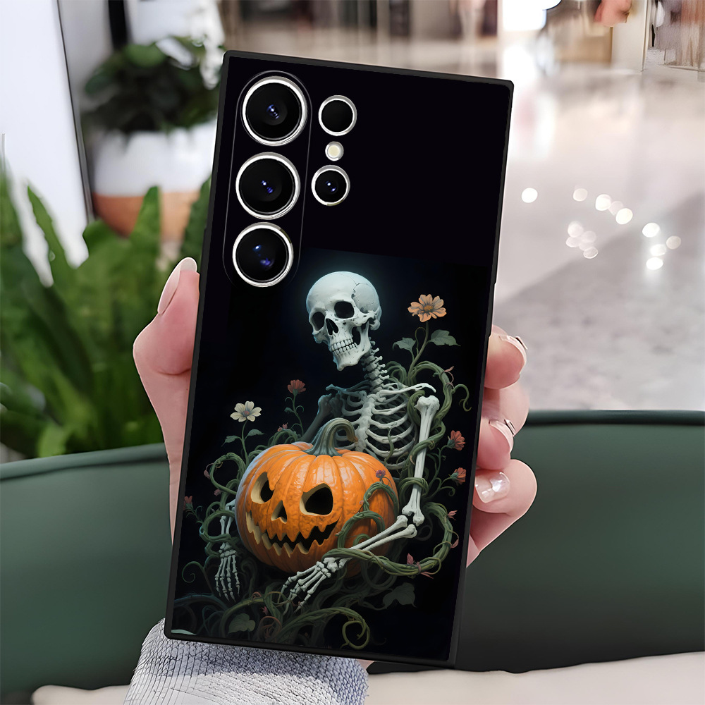 跨境热销骷髅人抱南瓜适用三星手机壳S24硅胶s25防摔搞怪万圣节软